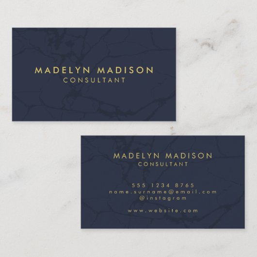 Minimalistisch modern goudblauw visitekaartje (Voorkant / Achterkant)