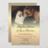 Minimalistisch modern goudfotohuwelijk kaart (Voorkant / Achterkant)