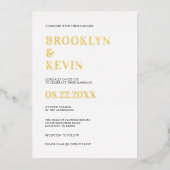 Minimalistisch modern goudhuwelijk | QR-code Folie Uitnodiging (Voorkant)