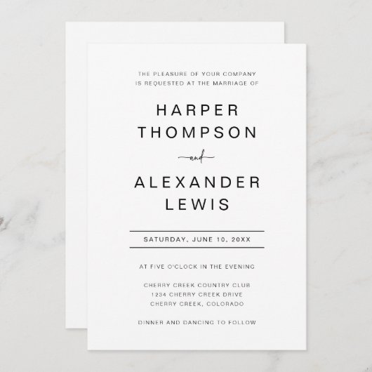 Minimalistisch modern grafisch huwelijk kaart (Voorkant / Achterkant)