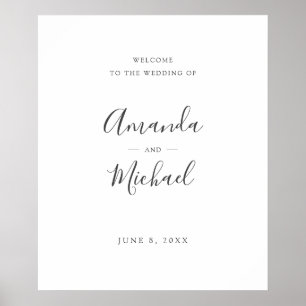 Minimalistisch Modern Gray & White Wedding Welkom Poster