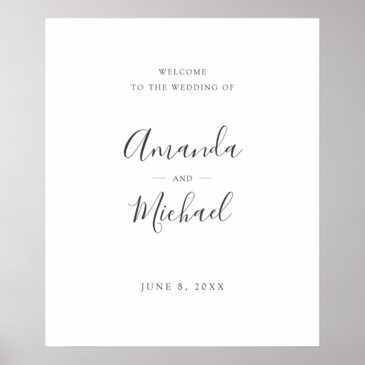 Minimalistisch Modern Gray & White Wedding Welkom Poster (Voorkant)