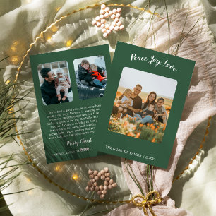 Minimalistisch Modern Groen 3Photo Peace Joy Love Feestdagenkaart