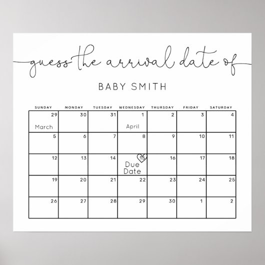 Minimalistisch Modern Guess Baby Vervaldatum Kalen Poster (Voorkant)