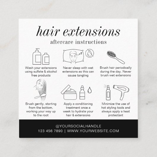 Minimalistisch Modern Haarstylist Hair Extensions  Vierkante Visitekaartje (Achterkant)