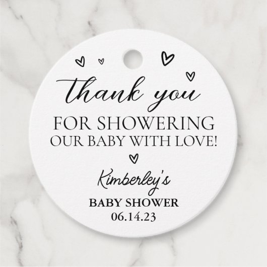 Minimalistisch modern Hallo Baby shower Hartelijk  Bedankjes Labels (Voorkant)