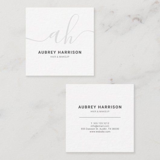 Minimalistisch modern handgeschreven monogram vierkante visitekaartje (Voorkant / Achterkant)