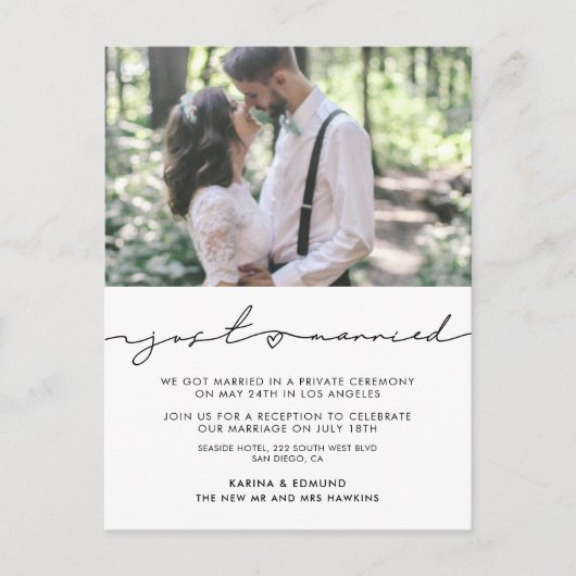 Minimalistisch modern handgeschreven Net getrouwd Briefkaart (Voorkant)