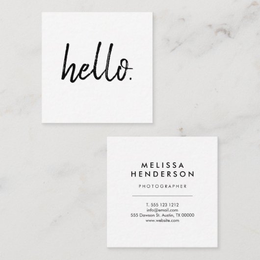 Minimalistisch modern handgeschreven penseel Hallo Vierkante Visitekaartje (Voorkant / Achterkant)