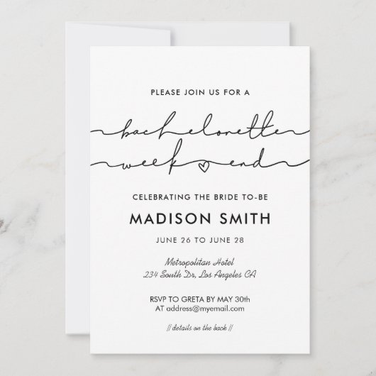 Minimalistisch modern handgeschreven vrijgezellenw kaart (Voorkant)