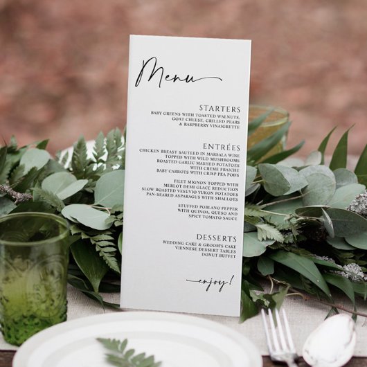 Minimalistisch modern handschrift bruiloft menu