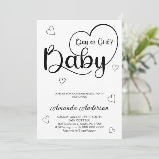 Minimalistisch Modern hart Gender Reveal Kaart (Staand voorkant)