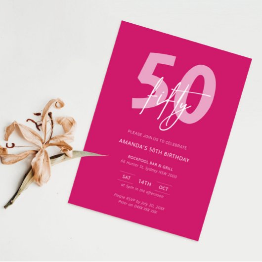 Minimalistisch Modern Heet Roze 50ste Verjaardagsf Kaart