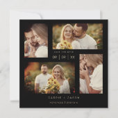 Minimalistisch modern huwelijk met vier foto's col save the date (Voorkant)