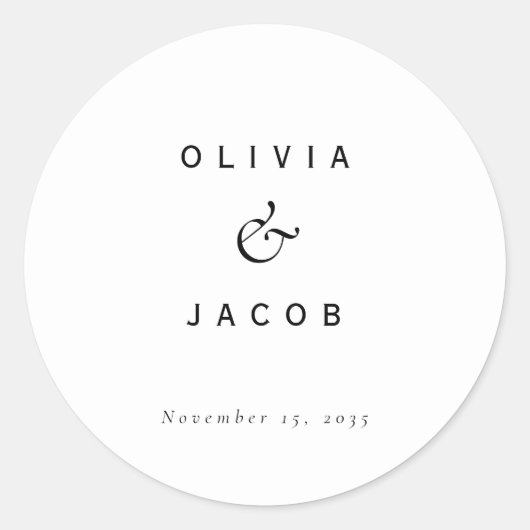 Minimalistisch modern huwelijk ronde sticker (Voorkant)