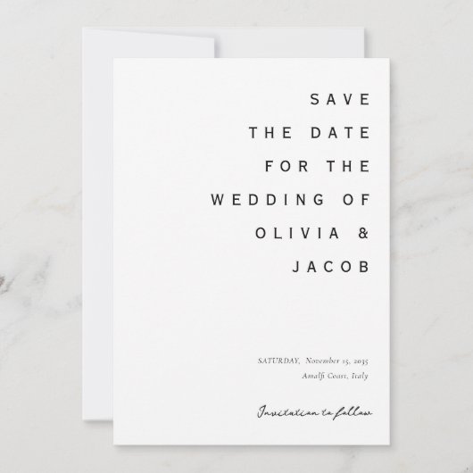Minimalistisch modern huwelijk save the date (Voorkant)
