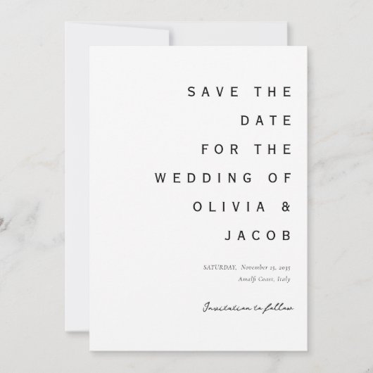 Minimalistisch modern huwelijk save the date (Voorkant)