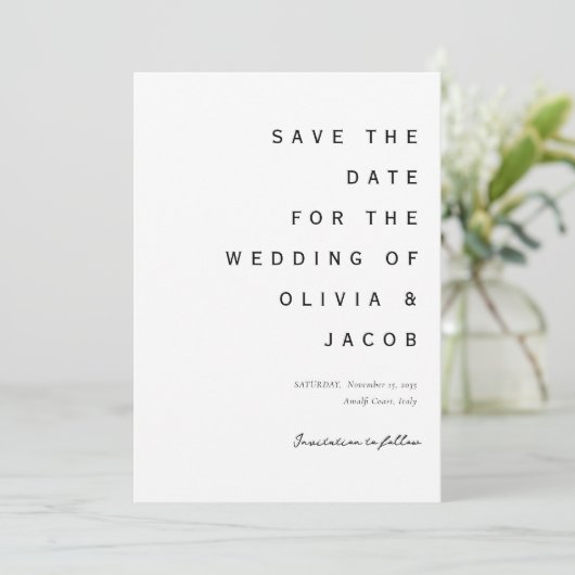 Minimalistisch modern huwelijk save the date (Staand voorkant)