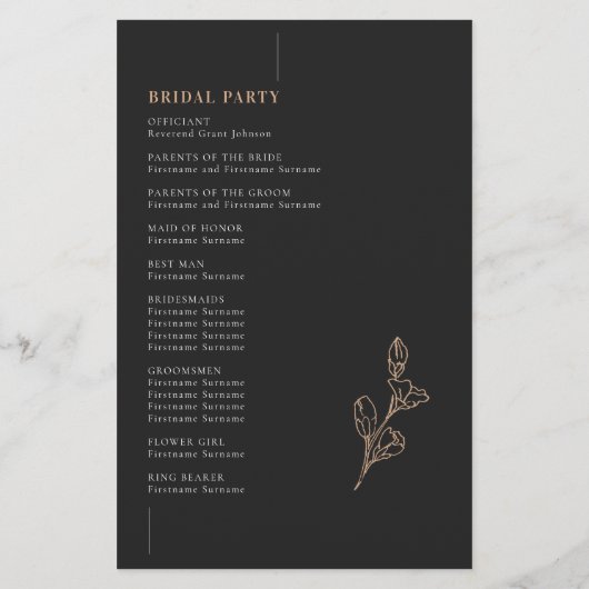 Minimalistisch modern huwelijksceremonieprogramma (Achterkant)