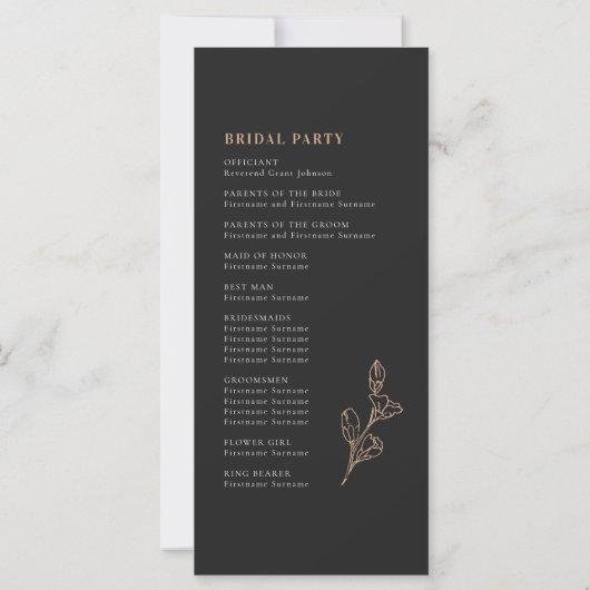 Minimalistisch modern huwelijksceremonieprogramma (Achterkant)