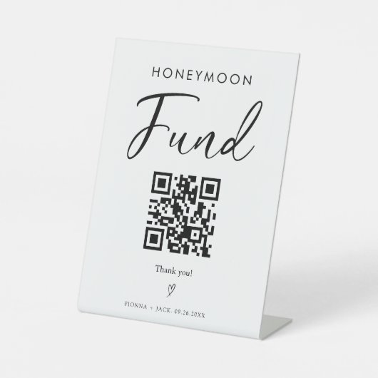 Minimalistisch Modern Huwelijksreisfonds QR Code B Reclamebord Met Voetstuk (Voorkant)