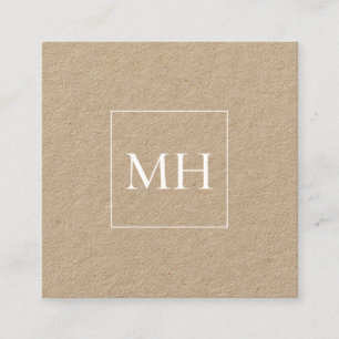 Minimalistisch modern Initiaal Monogram Kraft Vierkante Visitekaartje