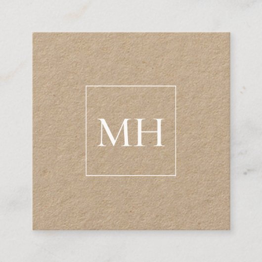 Minimalistisch modern Initiaal Monogram Kraft Vierkante Visitekaartje (Voorkant)