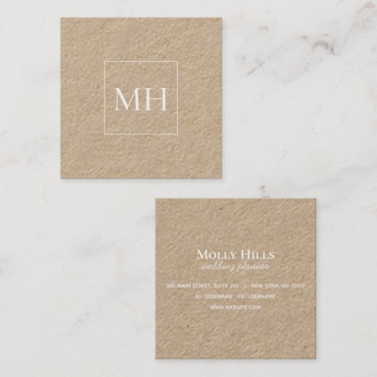Minimalistisch modern Initiaal Monogram Kraft Vierkante Visitekaartje (Voorkant / Achterkant)