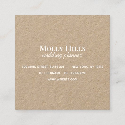 Minimalistisch modern Initiaal Monogram Kraft Vierkante Visitekaartje (Achterkant)