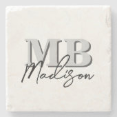 Minimalistisch modern Initiaal monogram Stenen Onderzetter (Voorkant)