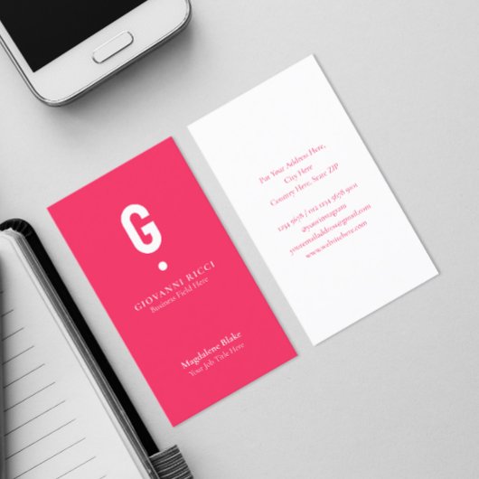 Minimalistisch modern Initiaal op speciaal roze Visitekaartje