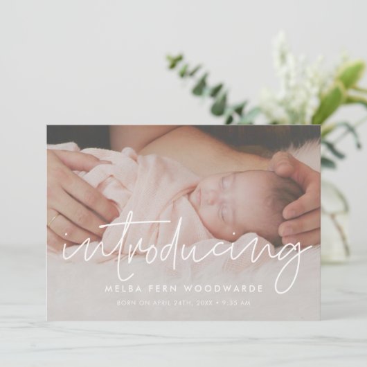 Minimalistisch modern Introductie baby foto Aankondiging (Staand voorkant)
