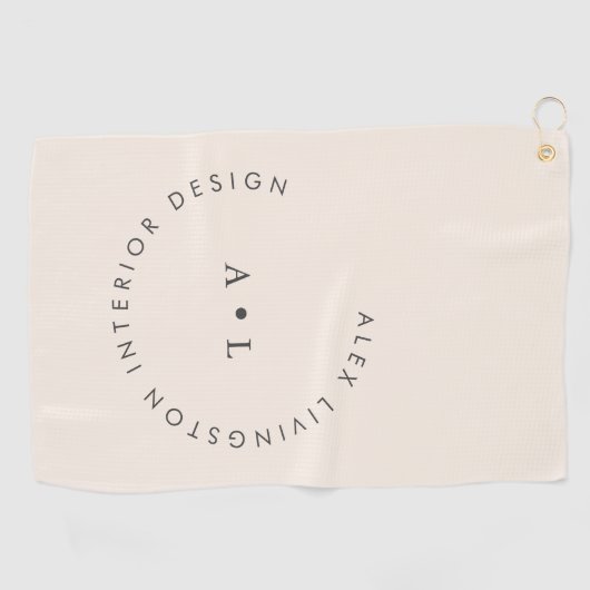 Minimalistisch Modern Ivoor Crème Cirkel Monogram Golfhanddoek (Horizontaal)