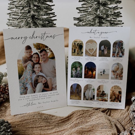 Minimalistisch modern jaar in de Review fotofamili Feestdagenkaart