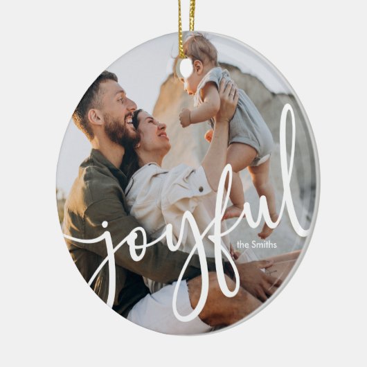 Minimalistisch Modern Joyful Script 1 foto Keramisch Ornament (Links)