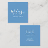 Minimalistisch modern kalligrafiblauw vierkante visitekaartje (Voorkant / Achterkant)