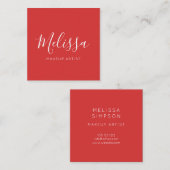 Minimalistisch modern kalligrafie rood vierkante visitekaartje (Voorkant / Achterkant)