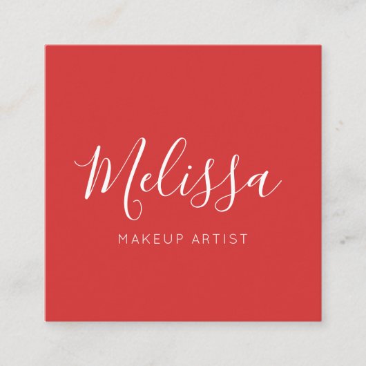 Minimalistisch modern kalligrafie rood vierkante visitekaartje (Voorkant)