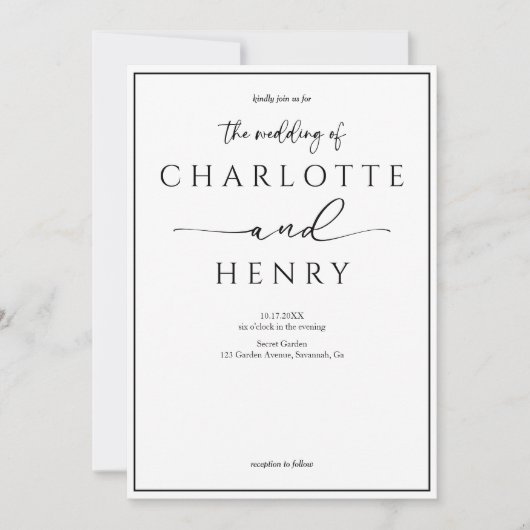 Minimalistisch modern kalligrafie script bruiloft kaart (Voorkant)