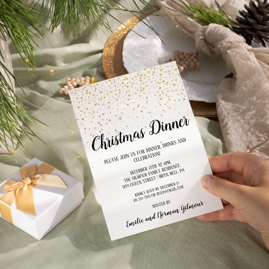 Minimalistisch Modern Kerstdiner Goud Folie Uitnodiging