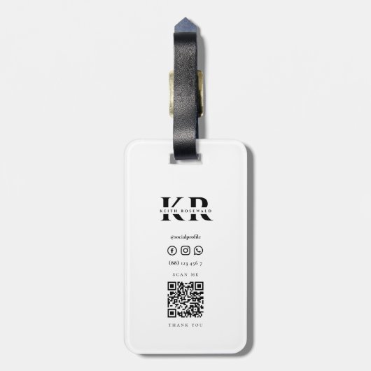 Minimalistisch modern legant monogram Qr-code reiz Bagagelabel (Achterkant verticaal)