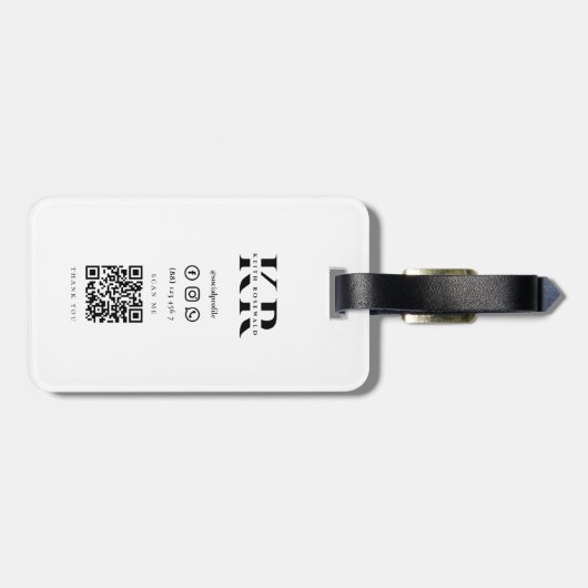 Minimalistisch modern legant monogram Qr-code reiz Bagagelabel (Achterkant horizontaal)
