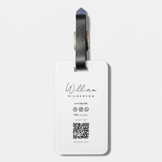 Minimalistisch modern legant monogram Qr-code reiz Bagagelabel (Achterkant verticaal)