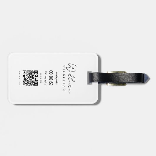 Minimalistisch modern legant monogram Qr-code reiz Bagagelabel (Achterkant horizontaal)