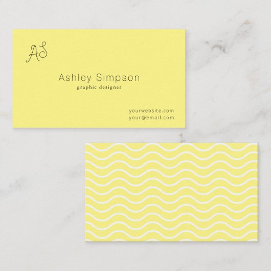 Minimalistisch Modern Lemon Geel Monogram Visitekaartje (Voorkant / Achterkant)