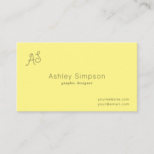 Minimalistisch Modern Lemon Geel Monogram Visitekaartje (Voorkant)