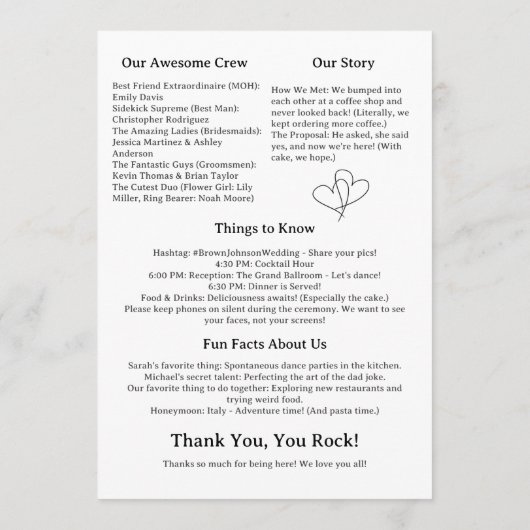 Minimalistisch Modern Leuk Trouwprogramma Programmakaart (Achterkant)