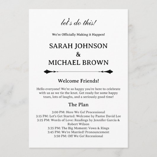 Minimalistisch Modern Leuk Trouwprogramma Programmakaart (Voorkant)