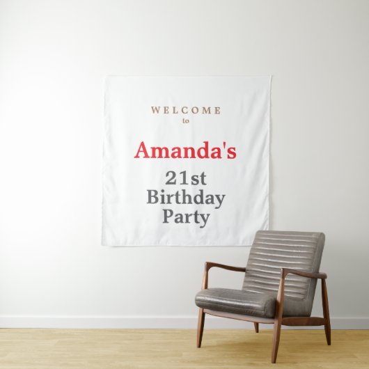 Minimalistisch modern leuk verjaardagsfeestje wandkleed (In situ)