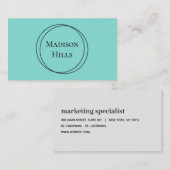 Minimalistisch modern Lijst Turquoise Blue Visitekaartje (Voorkant / Achterkant)